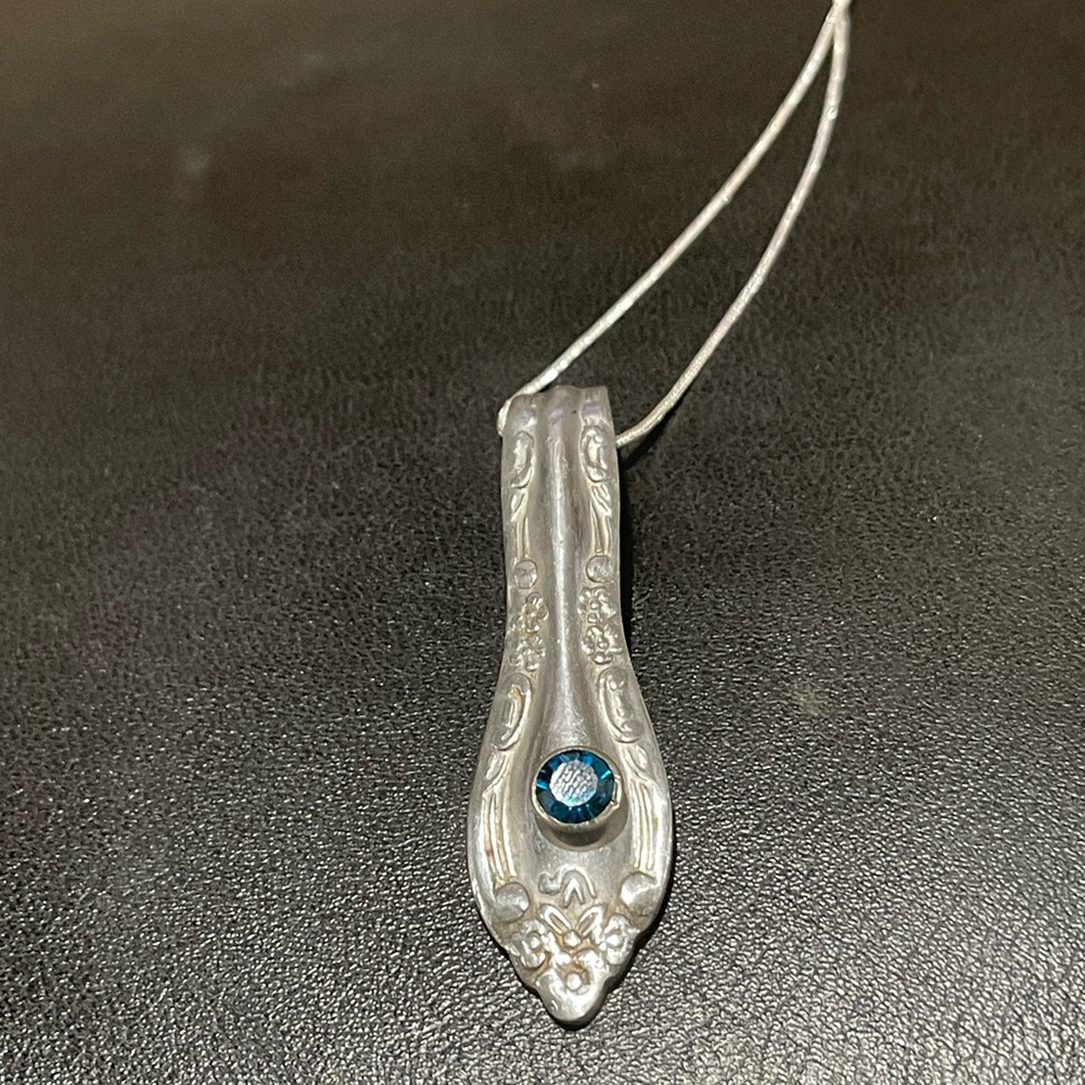 Elegant Silver and Blue Necklace with Teardrop Pendant Handmade Jewelry Vintage